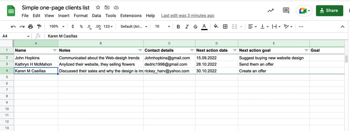 excel example of crm